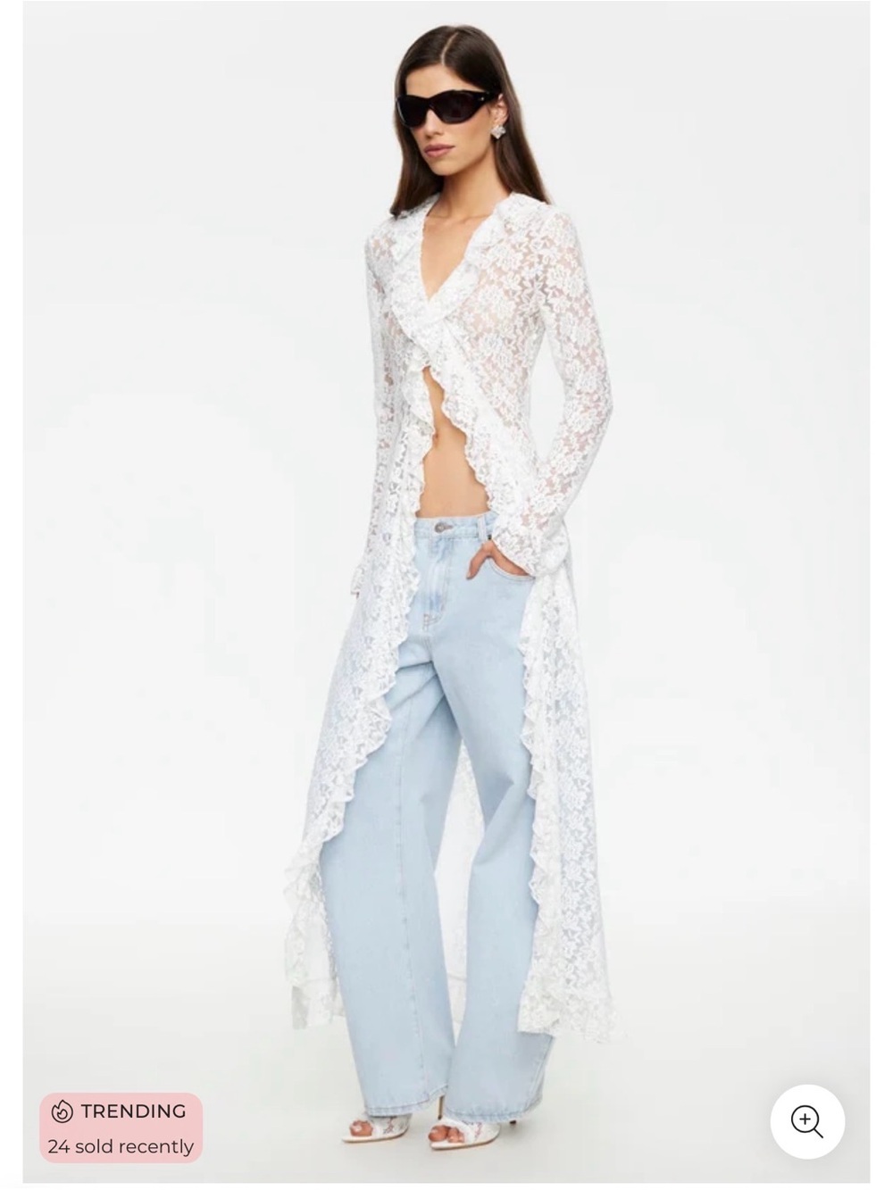 Lioness White Lace Longline Sheer Blouse